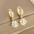 Zirconia Flower Earrings with Virgin Mary Medallion