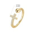 Anillo Abierto Cruz de Circonias y Corazón en Tono Dorado