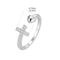 Anillo Abierto Cruz de Circonias y Corazón en Tono Plateado