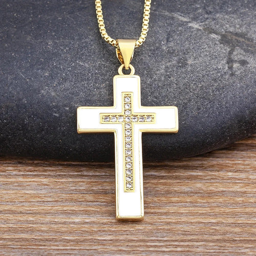 Collar Cruz Esmaltada Blanca con Circonias