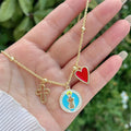 Collar de Dijes Cruz, Medalla de Santo y Corazón