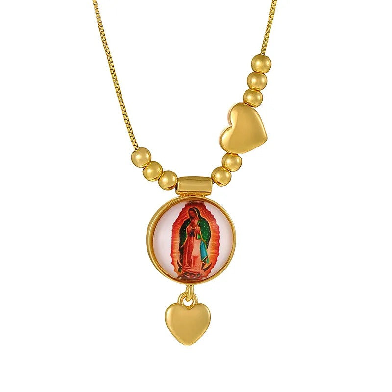 Collar Medalla de la Virgen de Guadalupe con Corazón