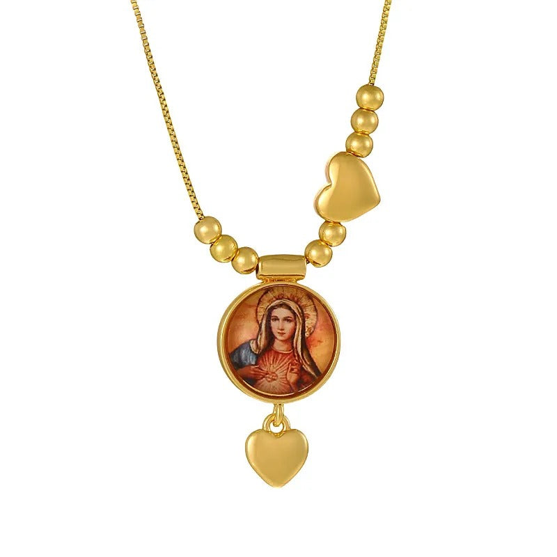 Collar Medalla de la Virgen María con Corazón