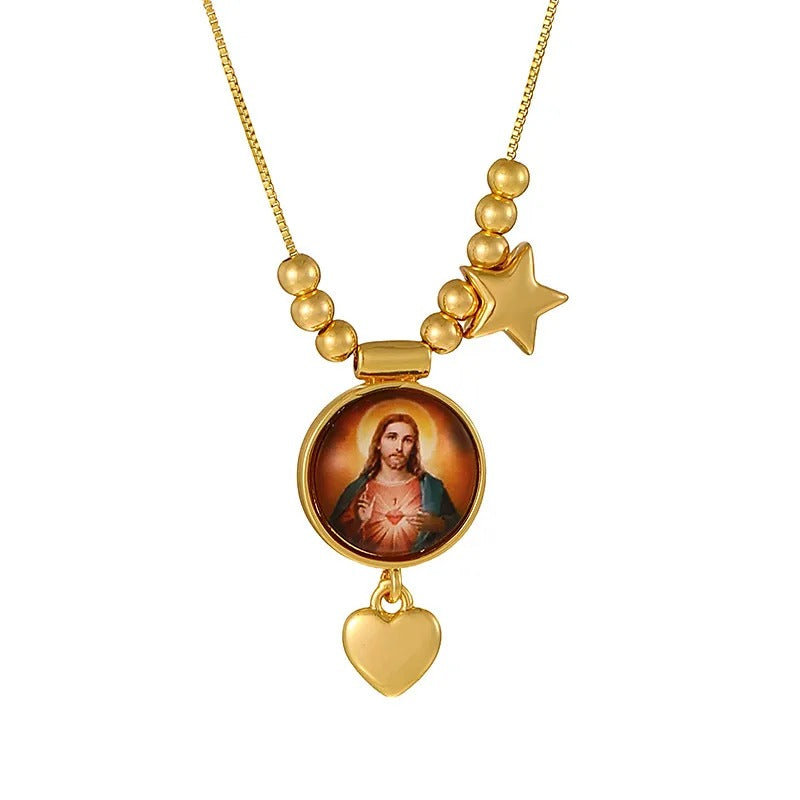 Collar Medalla del Sagrado Corazón de Jesús con Estrella