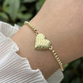 Pulsera Ajustable Corazón Grande Punteado en Tono Dorado