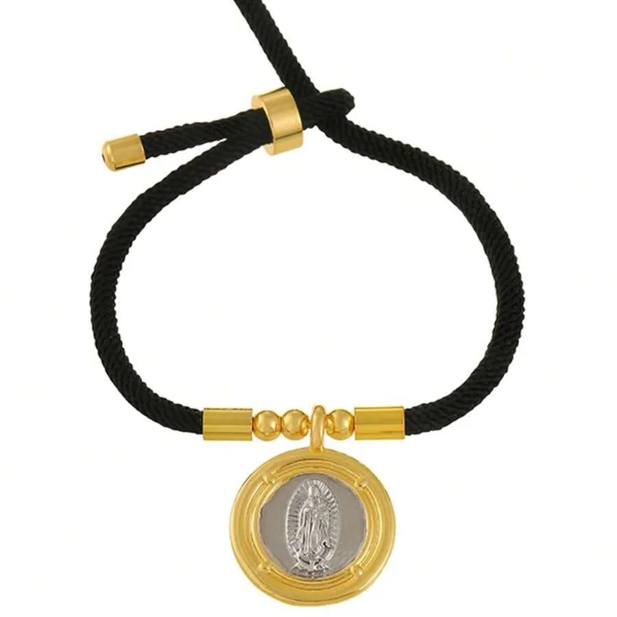 Pulsera Cordón Negro con Medalla de la Virgen de Guadalupe
