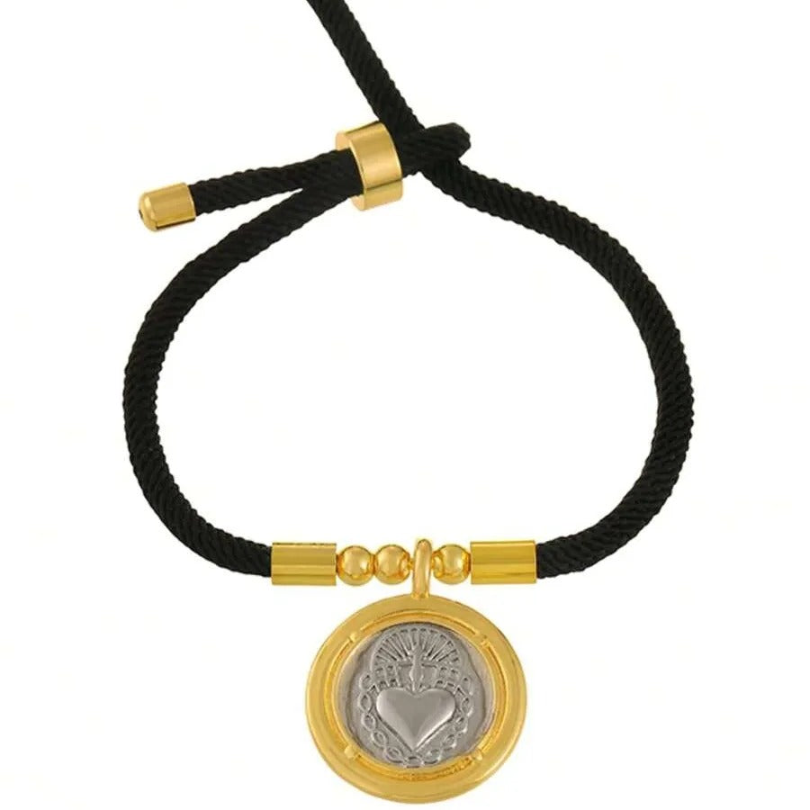 Pulsera Cordón Negro con Medalla del Sagrado Corazón