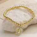 Pulsera de Bolitas con Corazón de la Virgen de Guadalupe
