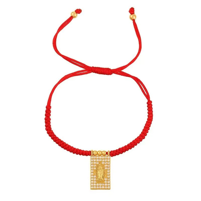 Pulsera Hilo Rojo con Placa de la Virgen de Guadalupe