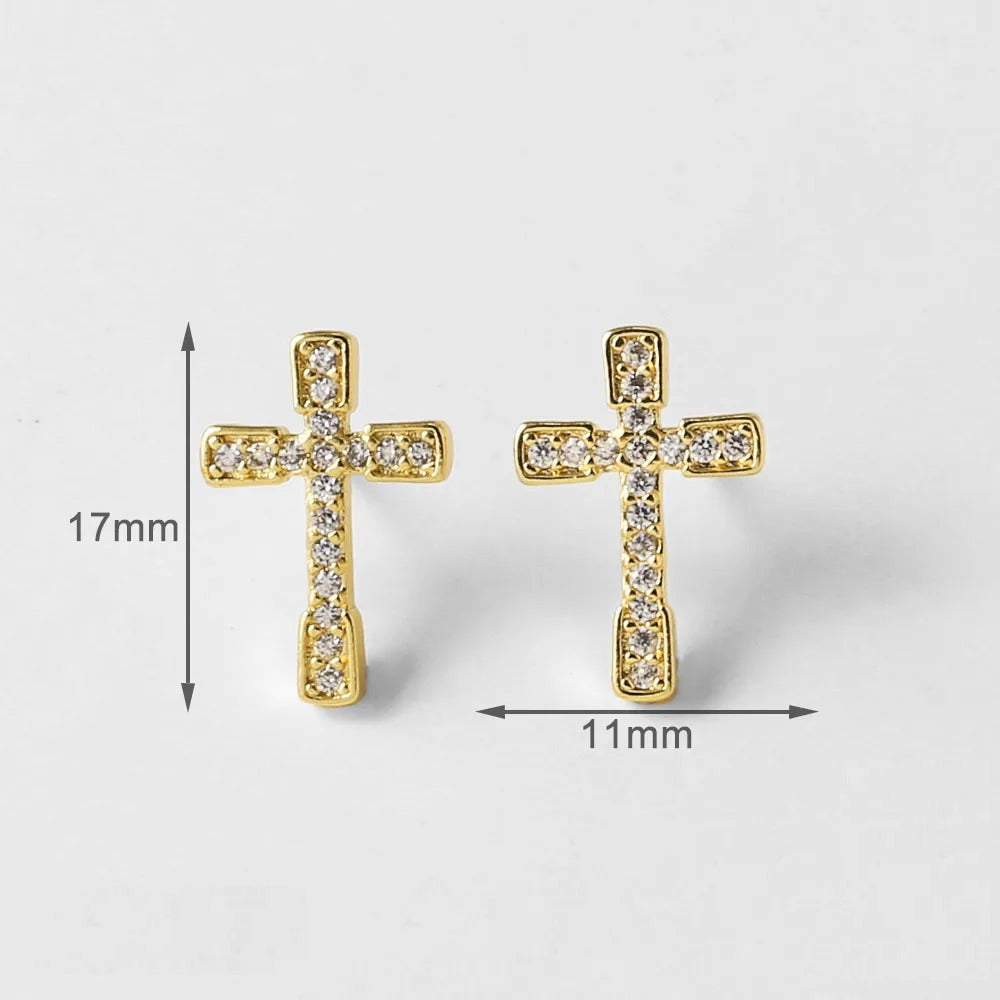 Zarcillos de Botón Cruz de Circonias